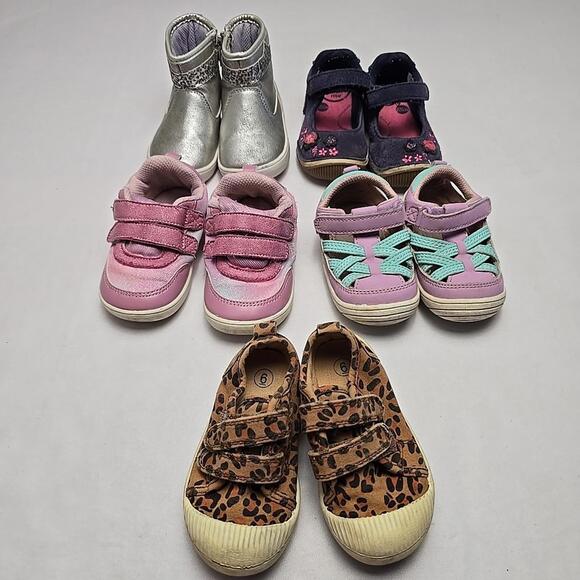 5 Pair Lot Girls Toddler Dress Shoes Booties Sz 6 Multi Colors Slip On Side Zip - Picture 2 of 9